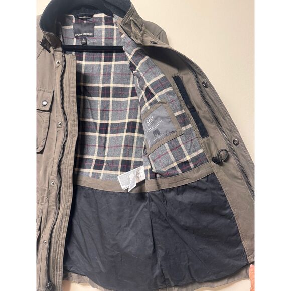 BANANA REPUBLIC Waxed Chore Coat Flannel Plaid Lining, Dark Truffle, Sz S - Picture 8 of 15